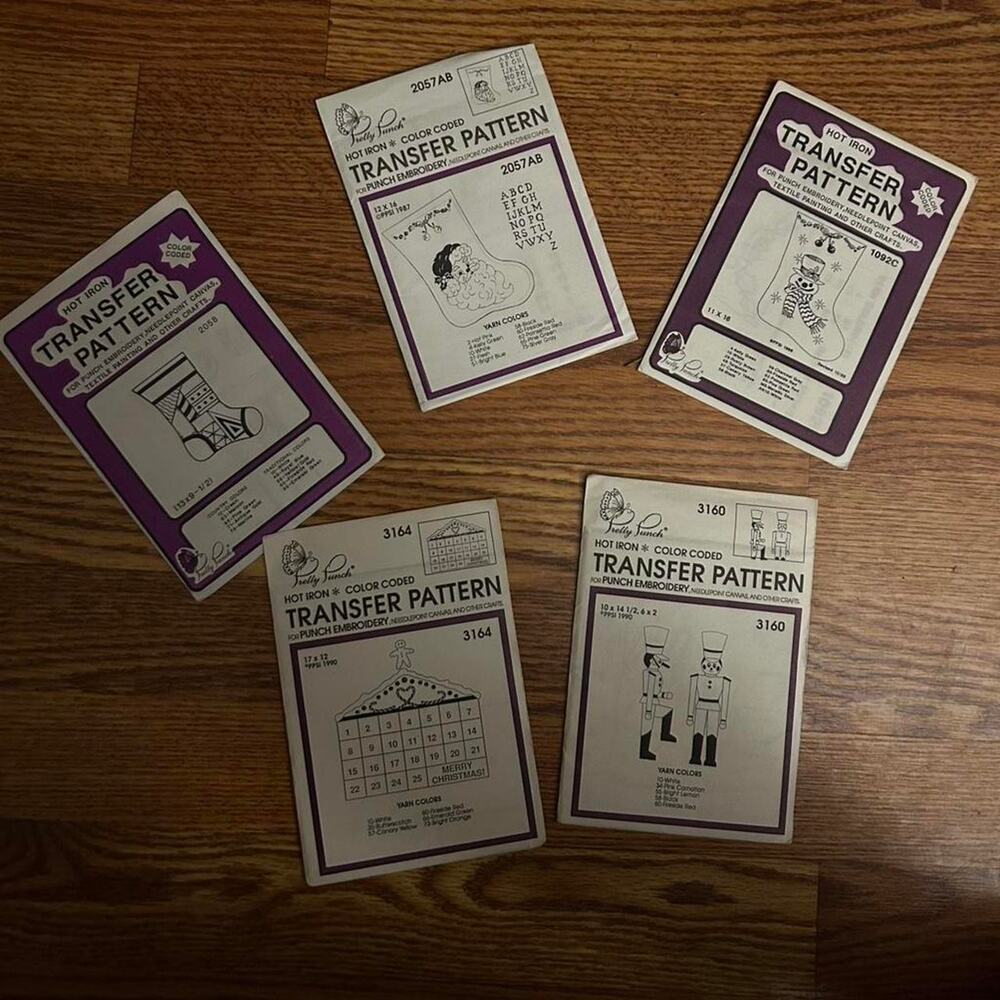 Vintage 1980s Hot Iron Transfer Pattern Christmas holiday Bundle of 5 embroidery